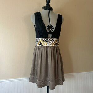 bebe Beaded/Jeweled Cocktail Mini Dress Size | Black White Yellow Grey | Small